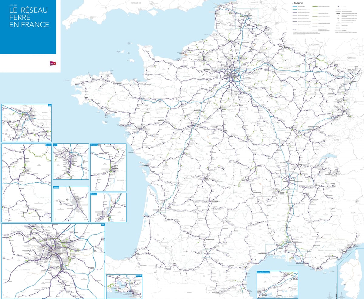 mapa da França de trem regional