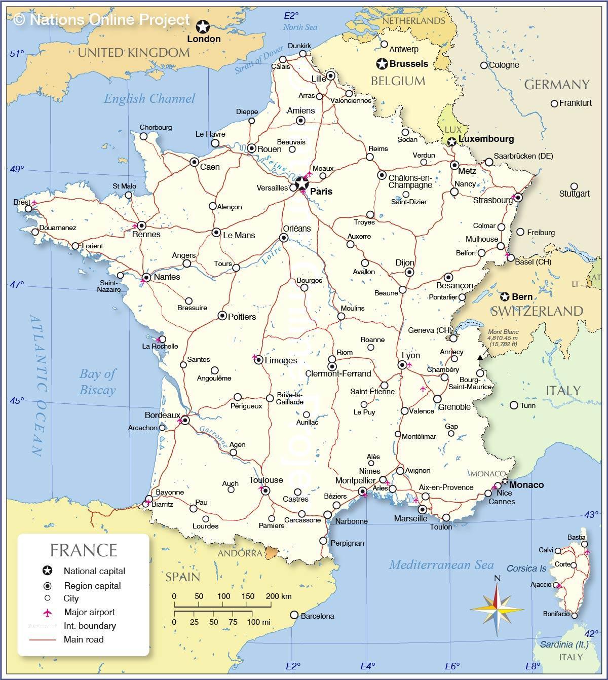 França aeroportos mapa internacional