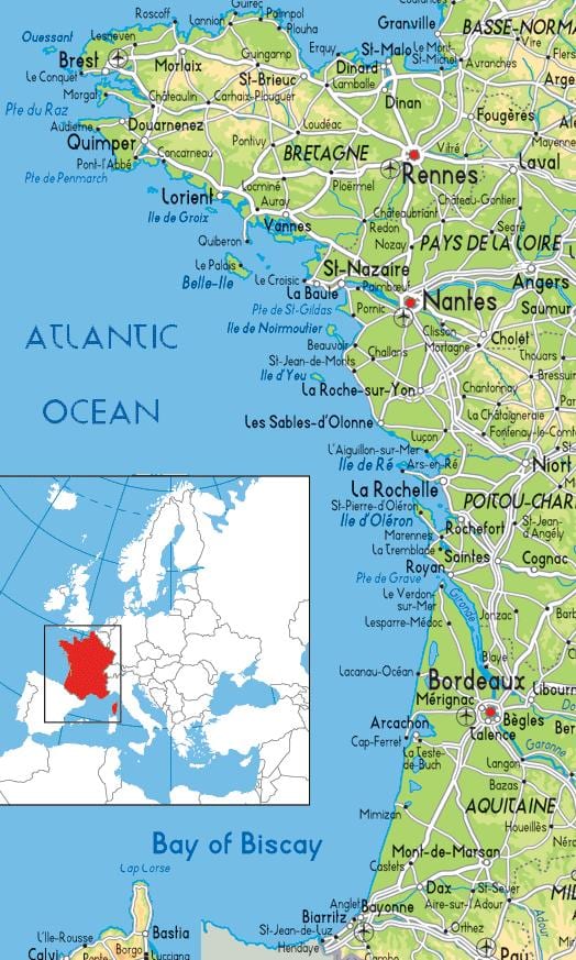 mapa de França costa oeste