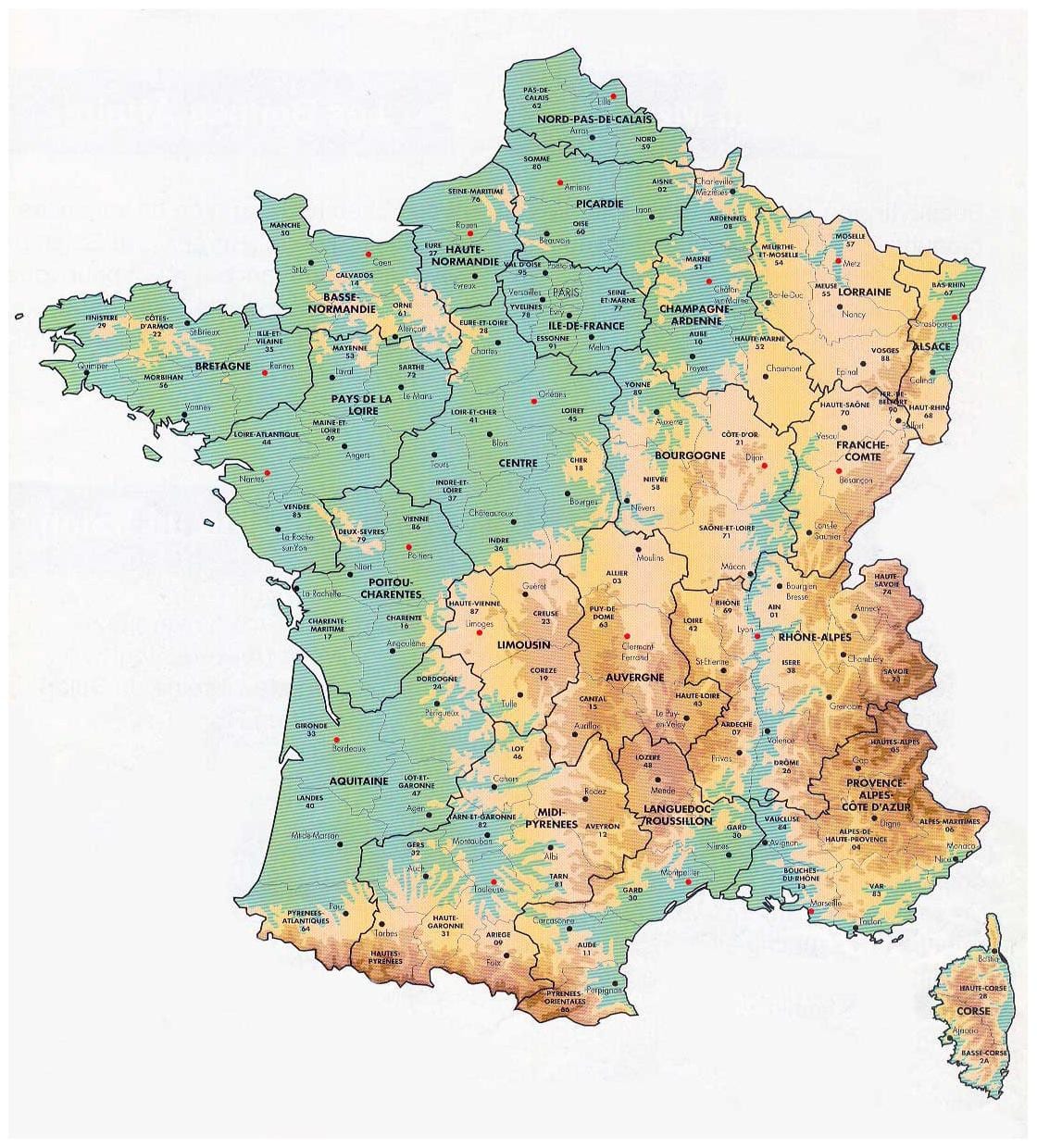mapa da França, a elevação