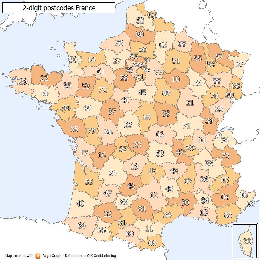 França código postal mapa