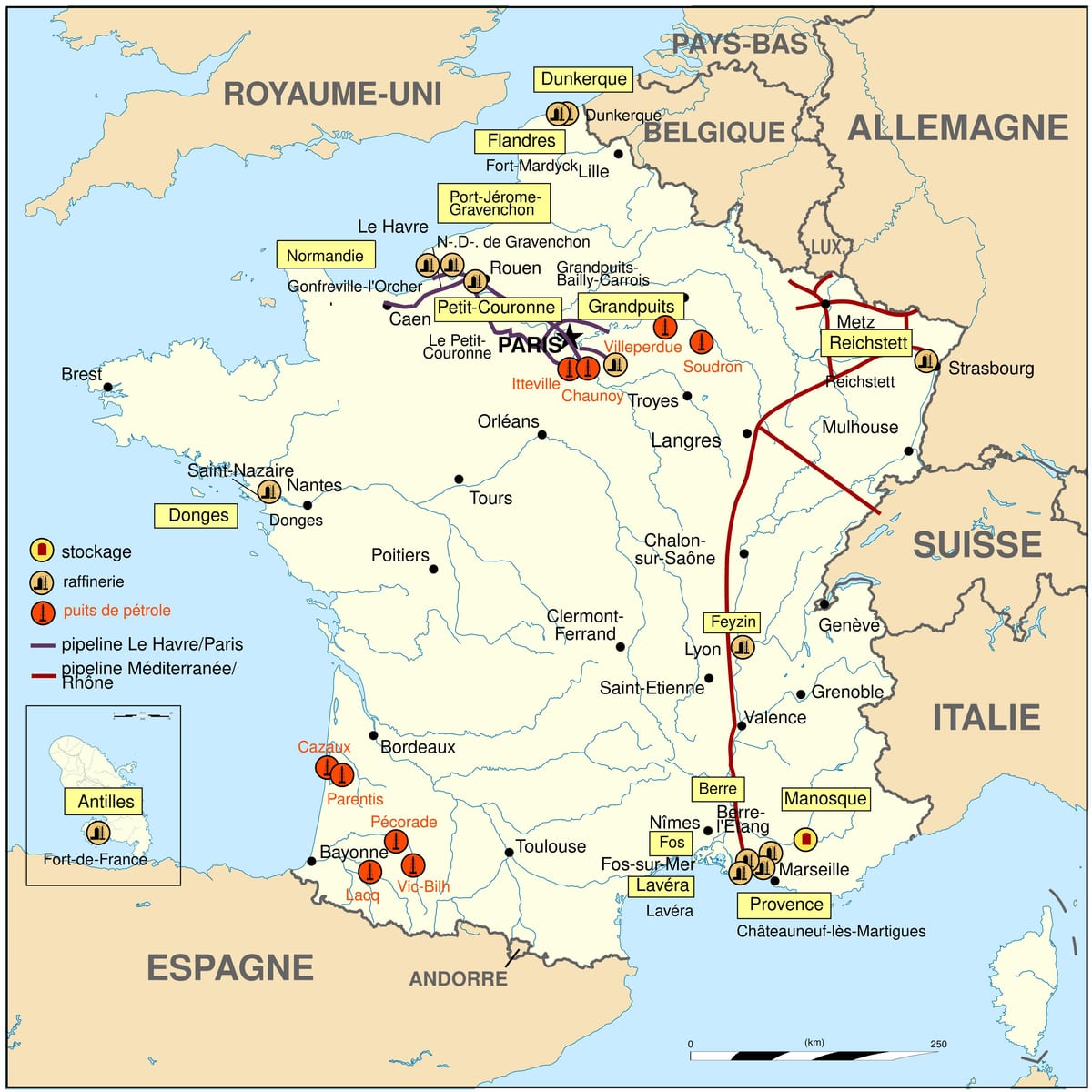 mapa da França, a gasolina
