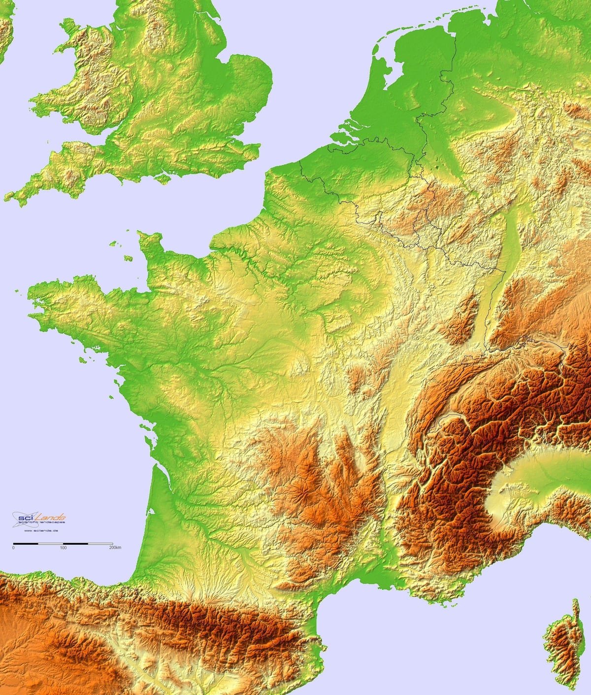 mapa da França topográfico