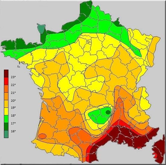 mapa da França, temperatura