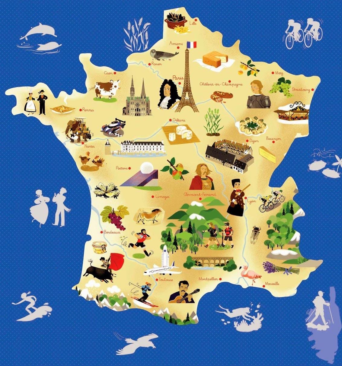 mapa da França, turismo