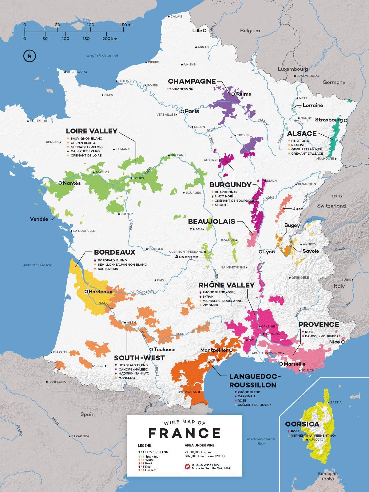 A frança, país de vinho mapa