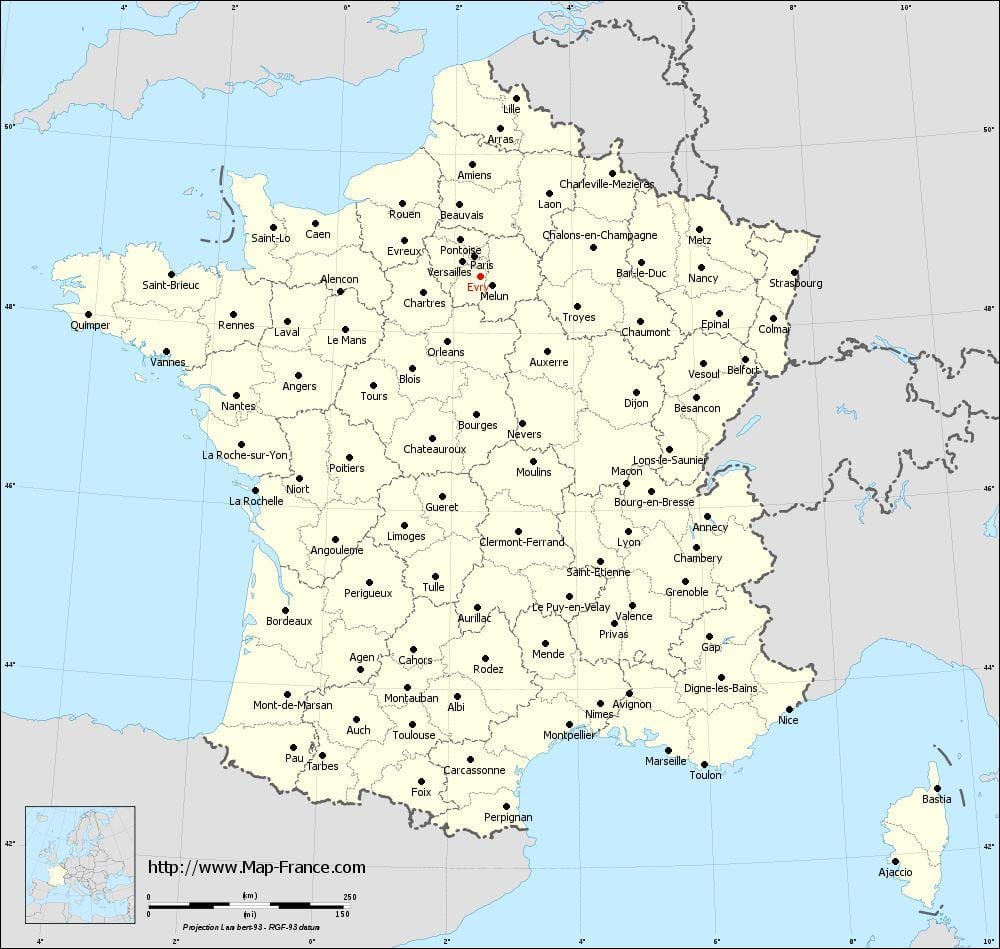 mapa da França e cidades
