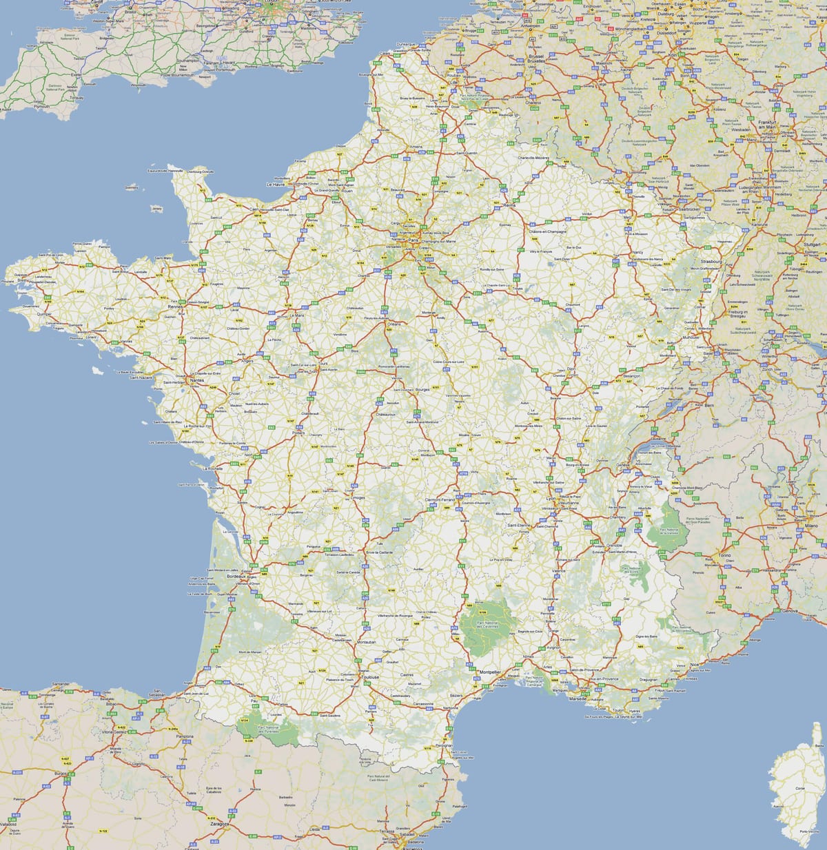 França, mapa de estradas com portagem