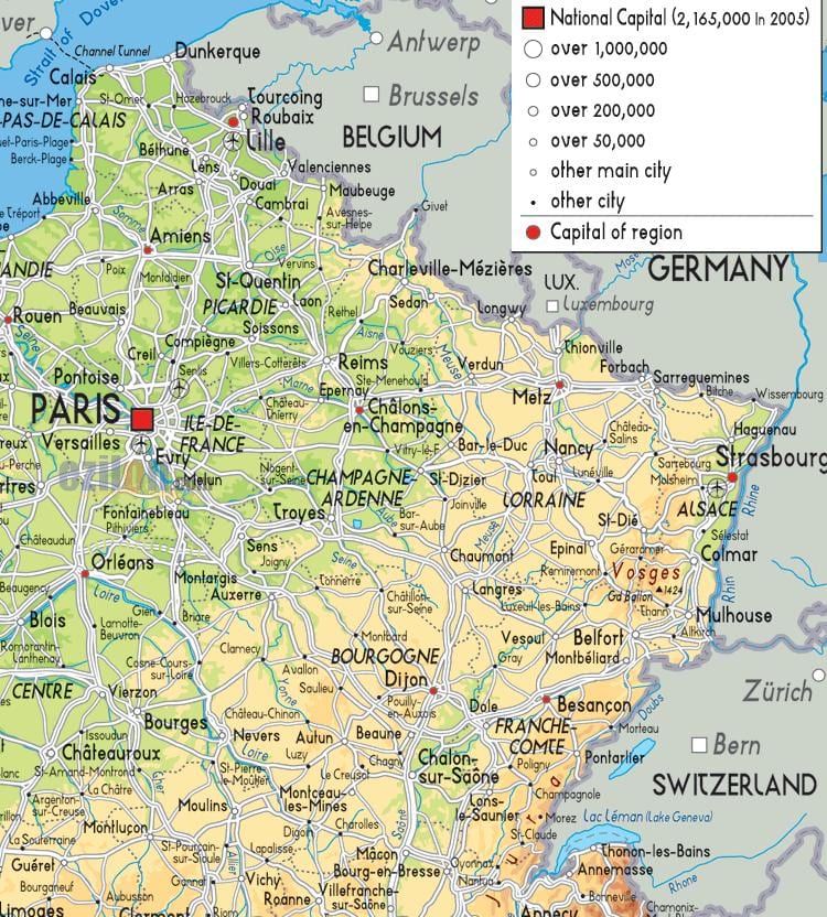 mapa da França para o norte leste
