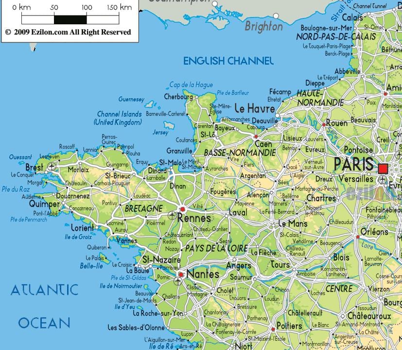 mapa da França, norte, oeste