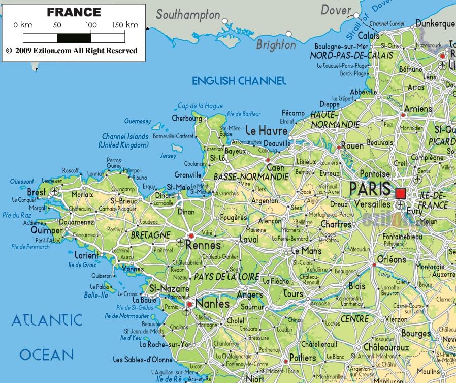 mapa da França, norte da costa
