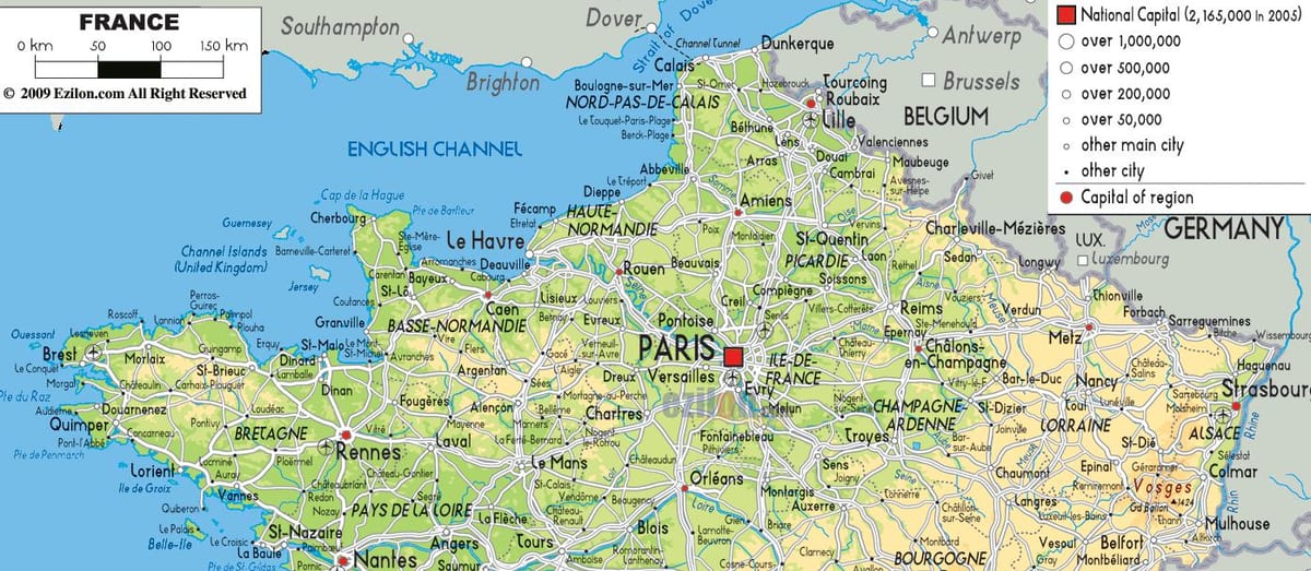 mapa do norte da França, com as cidades