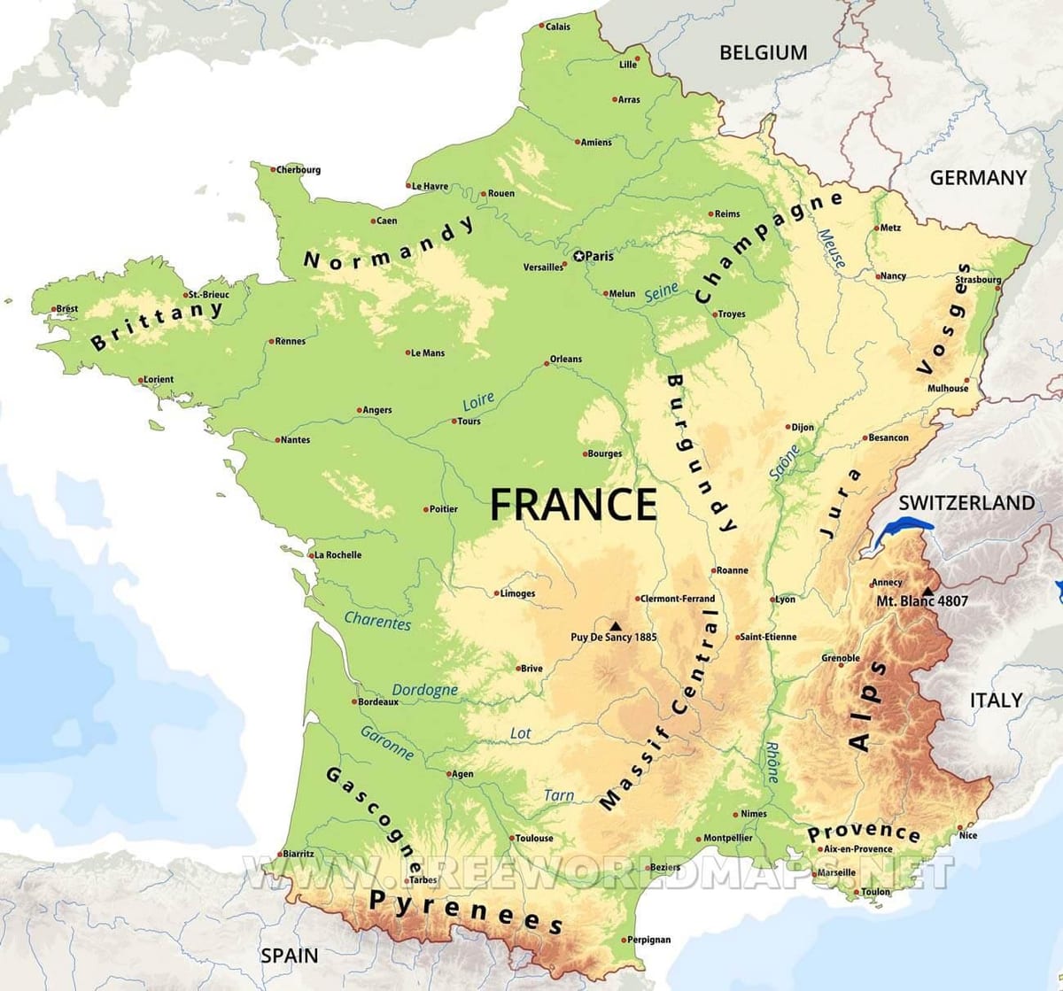 França características físicas mapa