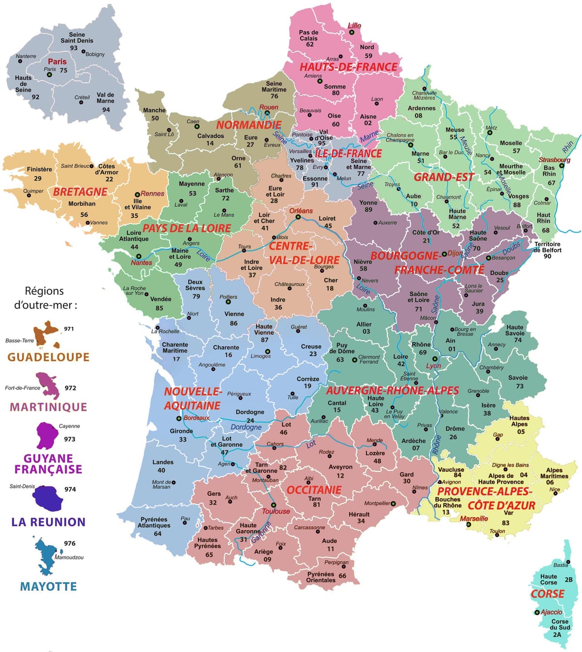 mapa político da França com cidades