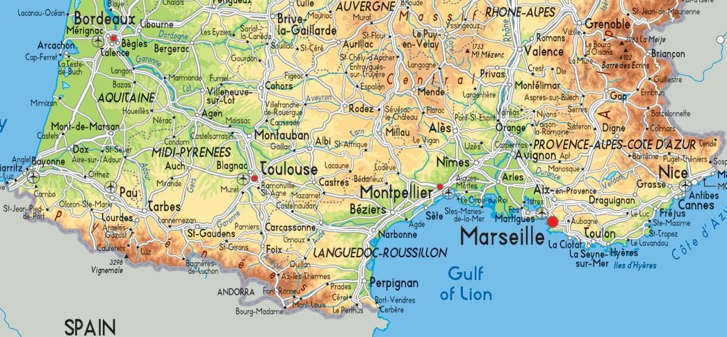 sul da França mapa detalhado