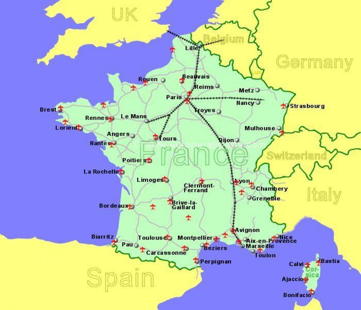 aeroportos do sul da França mapa
