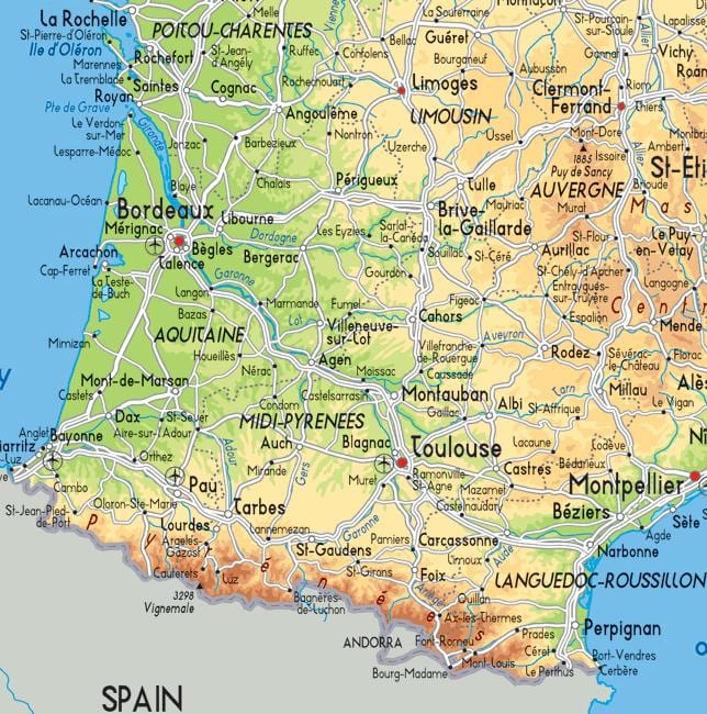 mapa do sudoeste da França