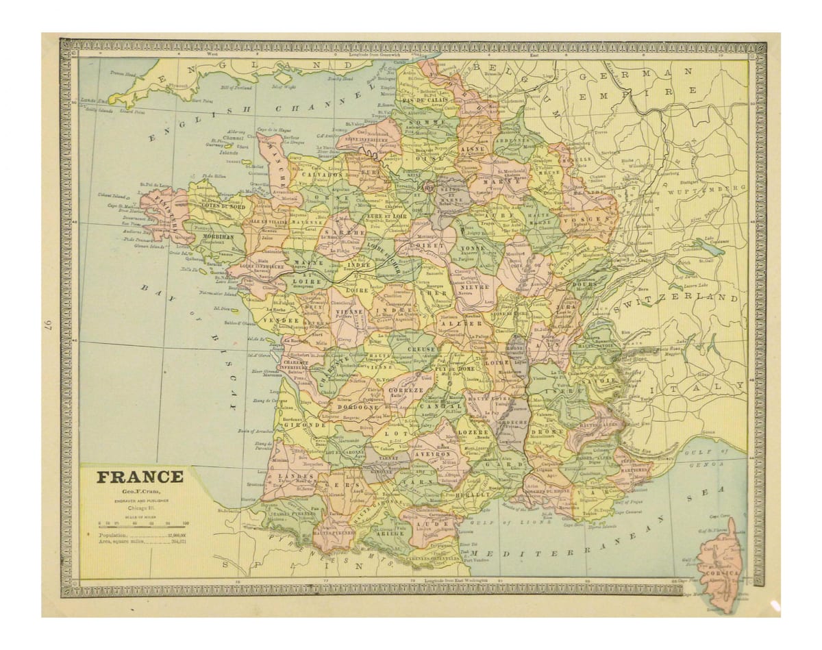 mapa da França vintage