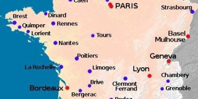Mapa da França, mostrando aeroportos