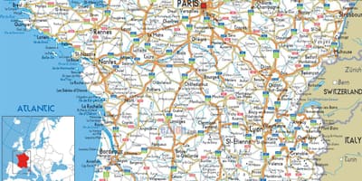 Condução mapa da França, com distâncias