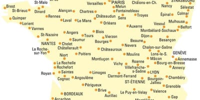Mapa da França, com todas as cidades