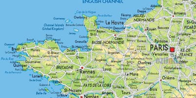 Mapa da França, norte da costa