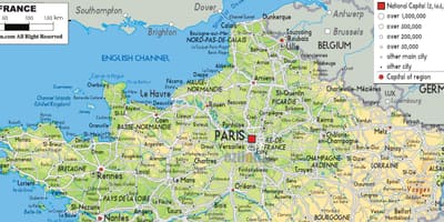 Mapa do norte da França, com as cidades