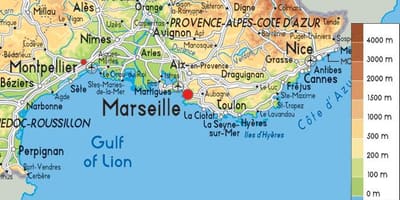 Mapa da França, da costa sul