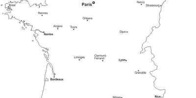 França contorno do mapa com cidades