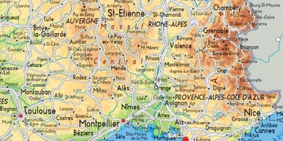 Mapa da França, sul, leste
