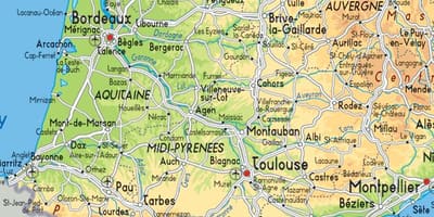 Mapa do sudoeste da França